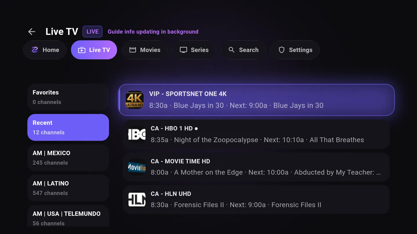 Zentro Live TV channel list and categories